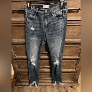 Cello skinny distress dark wash jean